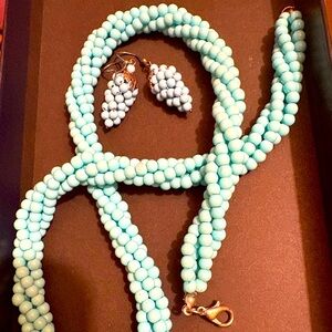 Elegant Blue Beaded Necklace and Earring Set